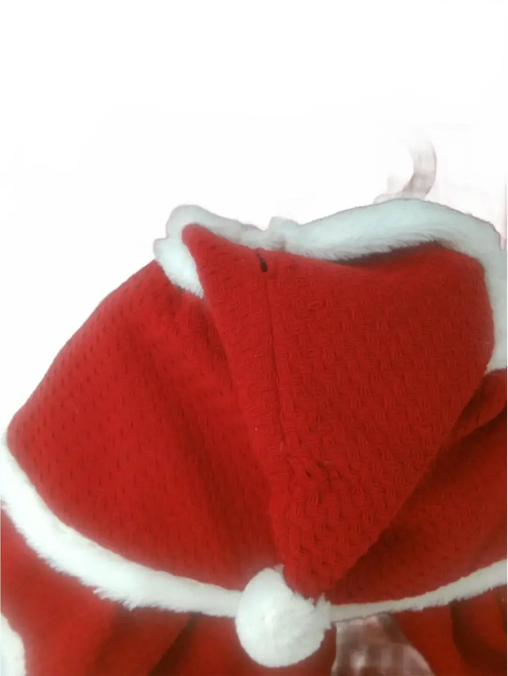 Red Cape with White Faux Fur Trim and Pom Pom Accents For Dogs Size Large